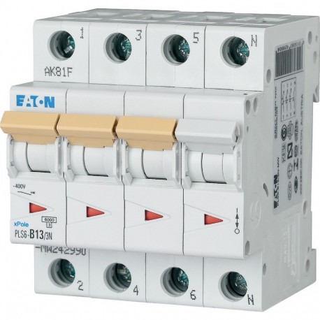PLS6-B13/3N-MW - PLS6-B13/3N-MW 242990 Y7-242990 EATON ELECTRIC Over current switch, 13A, 3pole+N, type B characteristic