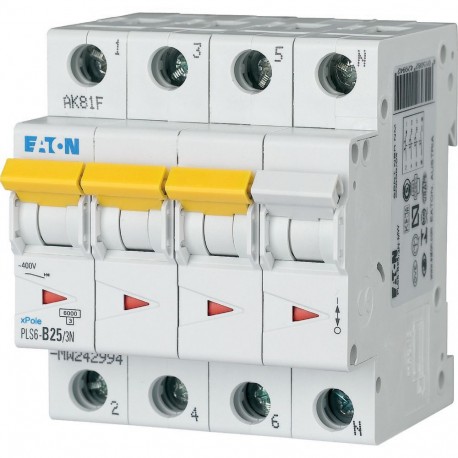 PLS6-B25/3N-MW - PLS6-B25/3N-MW 242994 Y7-242994 EATON ELECTRIC Over current switch, 25A, 3pole+N, type B characteristic