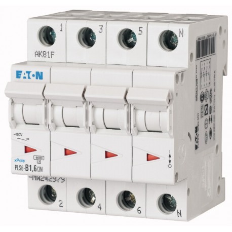 PLS6-D1,6/3N-MW - PLS6-D1,6/3N-MW 243028 EATON ELECTRIC Over current switch, 1, 6 A, 3pole+N, type D characteristic