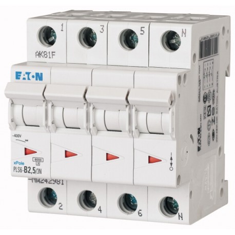 PLS6-D2,5/3N-MW - PLS6-D2,5/3N-MW 243030 EATON ELECTRIC Over current switch, 2, 5 A, 3pole+N, type D characteristic