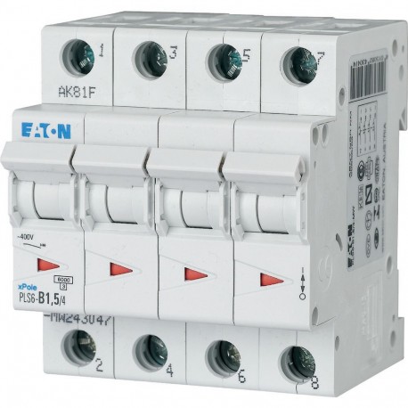 PLS6-B1,5/4-MW - PLS6-B1,5/4-MW 243047 EATON ELECTRIC Over current switch, 1, 5 A, 4 p, type B characteristic