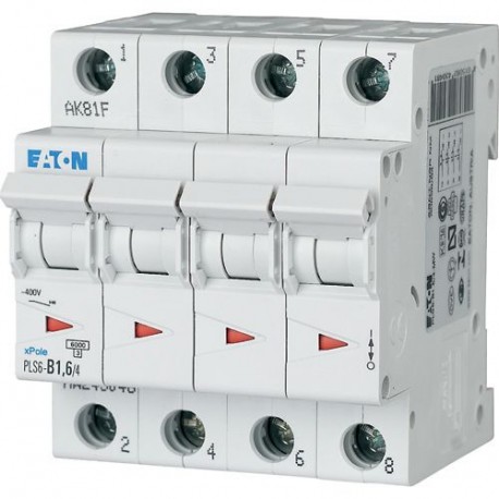 PLS6-D1,6/4-MW - PLS6-D1,6/4-MW 243097 EATON ELECTRIC Over current switch, 1, 6 A, 4 p, type D characteristic