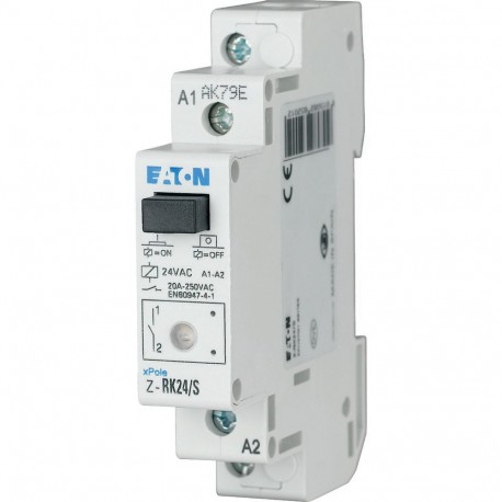 Z-RK24/S - Z-RK24/S 265201 EATON ELECTRIC Installation relay, 24VAC/50Hz, 1N/O, 20A, 1HP