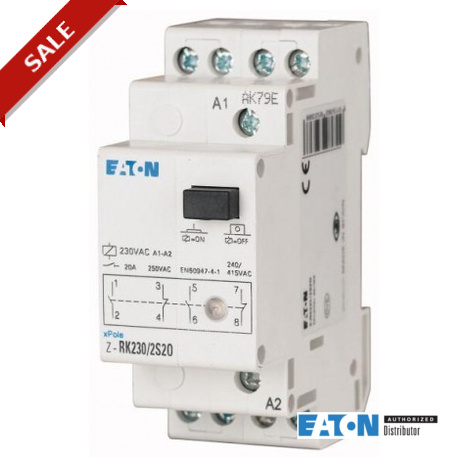 Z-RK241/SO - Z-RK241/SO 265207 EATON ELECTRIC Installation relay, 24VAC/50Hz, 1N/O+1N/C, 20A, 1HP