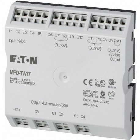 MFD-TA17 - MFD-TA17 265256 0004519707 EATON ELECTRIC I/O module, 24 V DC, for MFD-CP8/CP10, 12DI(4AI), 4DO-Trans, 1AO