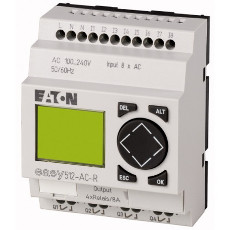 EASY512-AC-R - EASY512-AC-R 274103 0004519752 EATON ELECTRIC Control relay, 100-240VAC, 8DI, 4DO relays, display