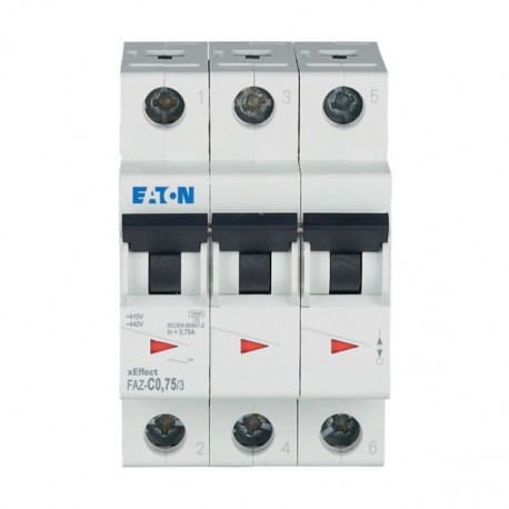 FAZ-C0,75/3 - FAZ-C0,75/3 278857 Y7-278857 EATON ELECTRIC Miniature circuit breaker (MCB), 0.75A, 3p, type C characteristic