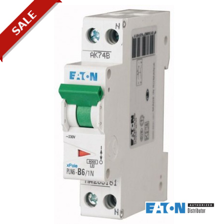 PLN6-B6/1N - PLN6-B6/1N 283013 EATON ELECTRIC Over current switch, 6A, 1pole+N, type B characteristic