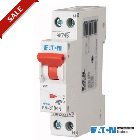 PLN6-B10/1N - PLN6-B10/1N 283014 EATON ELECTRIC Over current switch, 10A, 1pole+N, type B characteristic