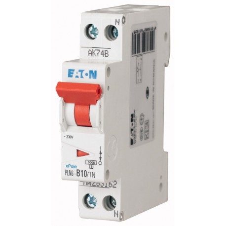 PLN6-C10/1N - PLN6-C10/1N 283024 EATON ELECTRIC Over current switch, 10A, 1pole+N, type C characteristic