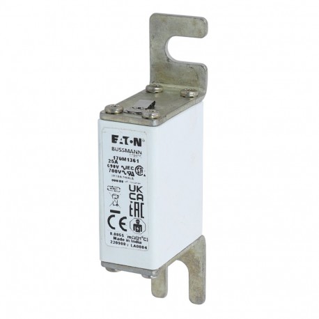 FUSE 25A 690V 000/80 GR UC - FUSE 25A 690V 000/80 GR UC 170M1361 EATON ELECTRIC Fuse-link, high speed, 25 A, AC 690 V, DIN 000, 21 x 40 x..