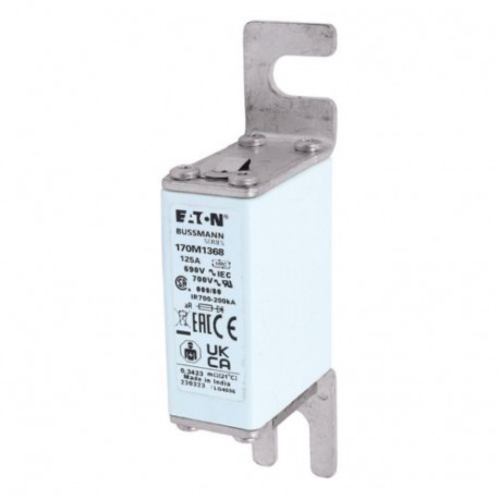FUSE 125A 690V 000/80 AR UC - FUSE 125A 690V 000/80 AR UC 170M1368 EATON ELECTRIC Fuse-link, high speed, 125 A, AC 690 V, DIN 000, 21 x 40..