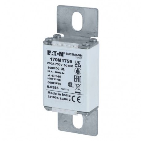FUSE 200A 750V DC 000FU/70 AR CU - FUSE 200A 750V DC 000FU/70 AR CU 170M1759 EATON ELECTRIC Fuse-link, high speed, 200 A, DC 750 V, size 000, 2..