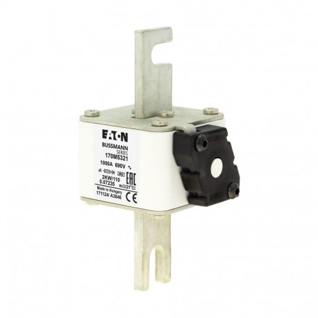 FUSE 1000A 690V 2KW/110 AR - FUSE 1000A 690V 2KW/110 AR 170M5321 EATON ELECTRIC Fuse-link, high speed, 1000 A, AC 690 V, size 2, 61 x 77 ..