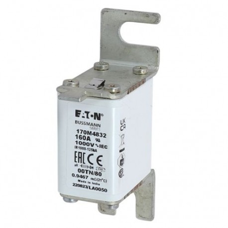 FUSE 160A 1000V 00TN/80 AR - FUSE 160A 1000V 00TN/80 AR 170M4832 EATON ELECTRIC Fuse-link, high speed, 160 A, AC 1000 V, size 00, 30 x 47..