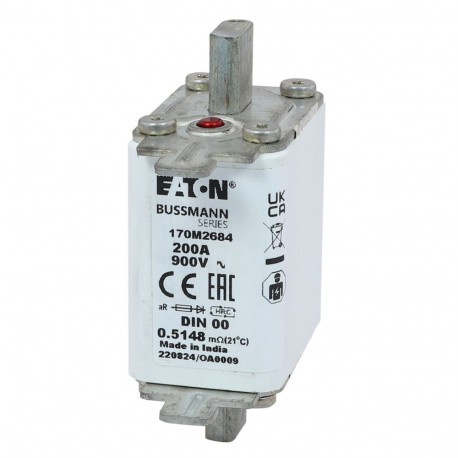 FUSE 200A 900V DIN 00 AR - FUSE 200A 900V DIN 00 AR 170M2684 EATON ELECTRIC Fuse-link, high speed, 63 A, DC 900 V, DIN 00, aR, DIN, IEC..
