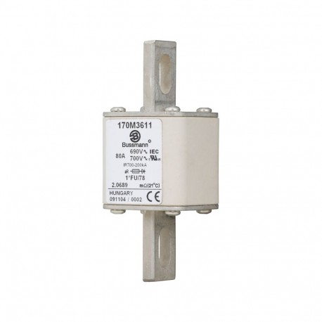 FUSE 80A 690V 1*FU/78 AR UC - FUSE 80A 690V 1*FU/78 AR UC 170M3611 EATON ELECTRIC Fuse-link, high speed, 80 A, AC 690 V, compact size 1, 4..
