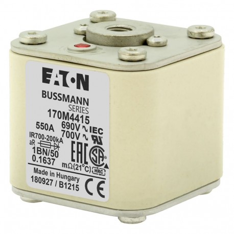 FUSE 550A 690V 1BN/50 AR UC - FUSE 550A 690V 1BN/50 AR UC 170M4415 EATON ELECTRIC Fuse-link, high speed, 550 A, AC 690 V, size 1, 53 x 69 ..