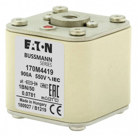 FUSE 900A 550V 1BN/50 AR - FUSE 900A 550V 1BN/50 AR 170M4419 EATON ELECTRIC Fuse-link, high speed, 900 A, AC 690 V, size 1, 53 x 69 x 5..