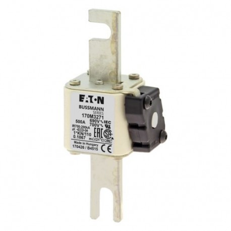 FUSE 500A 690V 1*KN/110 AR UC - FUSE 500A 690V 1*KN/110 AR UC 170M3271 EATON ELECTRIC Fuse-link, high speed, 500 A, AC 690 V, compact DIN 1,..