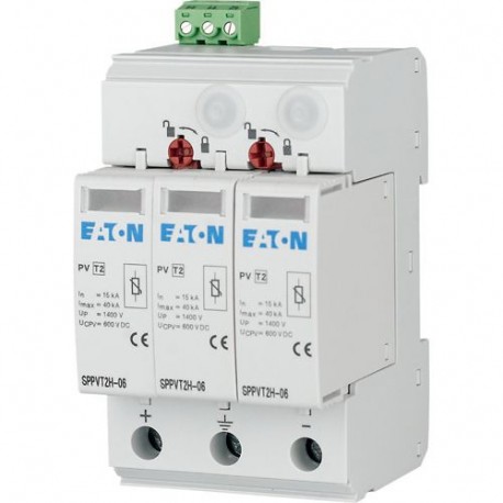 SPPVT2H-06-2+PE-AX - SPPVT2H-06-2+PE-AX 176093 EATON ELECTRIC Plug-in surge arrester with auxiliary contact, 1000 V DC, 2p+PE, no..
