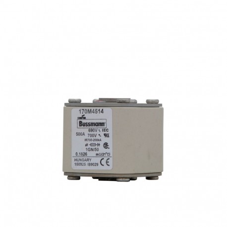 FUSE 500A 690V 1GN/50 AR UC - FUSE 500A 690V 1GN/50 AR UC 170M4514 EATON ELECTRIC Fuse-link, high speed, 500 A, AC 690 V, size 1, 53 x 69 ..