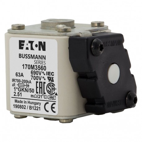 FUSE 63A 690V 1*GKN/50 AR UC - FUSE 63A 690V 1*GKN/50 AR UC 170M3560 EATON ELECTRIC Fuse-link, high speed, 63 A, AC 690 V, compact size 1, ..