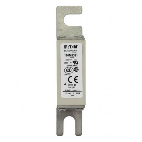 FUSE 250A 690V 000U/80 AR UC - FUSE 250A 690V 000U/80 AR UC 170M1321 EATON ELECTRIC Fuse-link, high speed, 250 A, AC 690 V, DIN 000, 21 x 4..