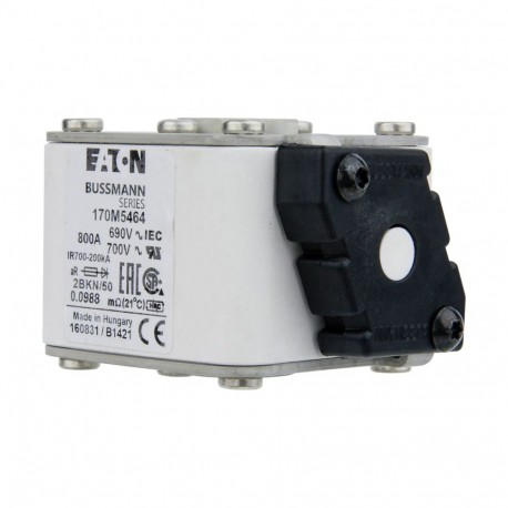FUSE 800A 690V 2BKN/50 AR UC - FUSE 800A 690V 2BKN/50 AR UC 170M5464 EATON ELECTRIC Fuse-link, high speed, 800 A, AC 690 V, size 2, aR, IEC..