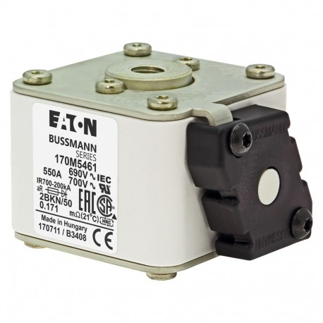 FUSE 550A 690V 2BKN/50 AR UC - FUSE 550A 690V 2BKN/50 AR UC 170M5461 EATON ELECTRIC Fuse-link, high speed, 550 A, AC 690 V, size 2, aR, IEC..
