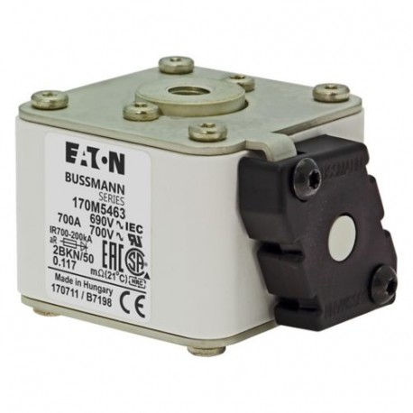 FUSE 700A 690V 2BKN/50 AR UC - FUSE 700A 690V 2BKN/50 AR UC 170M5463 EATON ELECTRIC Fuse-link, high speed, 700 A, AC 690 V, size 2, aR, IEC..