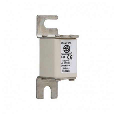 FUSE 25A 690V 00TN/80 GR - FUSE 25A 690V 00TN/80 GR 170M2658 EATON ELECTRIC Fuse-link, high speed, 25 A, AC 690 V, DIN 00, 30 x 67 x 10..