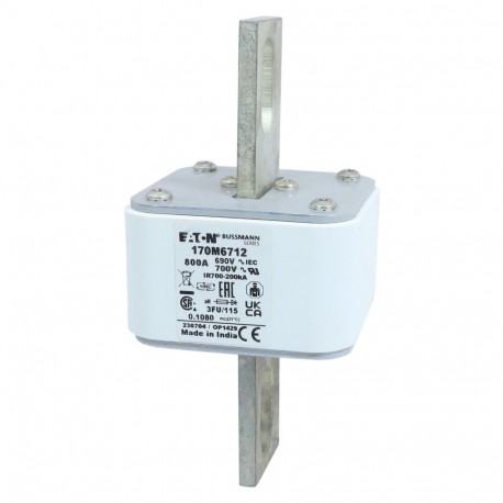 FUSE 800A 690V 3FU/115 AR UC - FUSE 800A 690V 3FU/115 AR UC 170M6712 EATON ELECTRIC Fuse-link, high speed, 800 A, AC 690 V, size 3, 67 x 92..