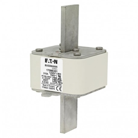 FUSE 315A 1250V 3SHT AR CU - FUSE 315A 1250V 3SHT AR CU 170M6301 EATON ELECTRIC Fuse-link, high speed, 315 A, AC 1250 V, compact size 1, ..
