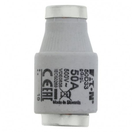 FUSE-D3 50A T GL/GG 500VAC E33 - FUSE-D3 50A T GL/GG 500VAC E33 50D33 EATON ELECTRIC Fuse-link, LV, 50 A, AC 500 V, D3, gL/gG, IEC, time-delay