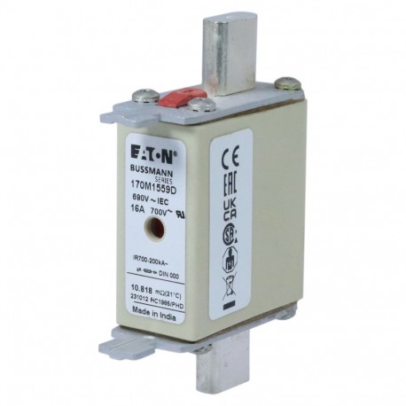 FUSE 16A 690V gR DIN 000 HSDNH - FUSE 16A 690V gR DIN 000 HSDNH 170M1559D EATON ELECTRIC Fuse-link, high speed, 16 A, AC 690 V, DIN 000, 21 x..