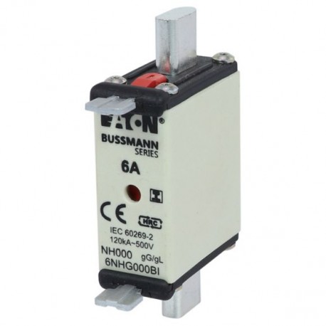 NH FUSE 6A 500V SIZE 000 GG IMGL - NH FUSE 6A 500V SIZE 000 GG IMGL 6NHG000BI EATON ELECTRIC Fuse-link, DII, 6A, 500 V, DZ