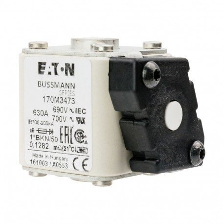 FUSE 630A 690V 1*BKN/50 AR UC - FUSE 630A 690V 1*BKN/50 AR UC 170M3473 EATON ELECTRIC Fuse-link, high speed, 630 A, AC 690 V, compact size 1..