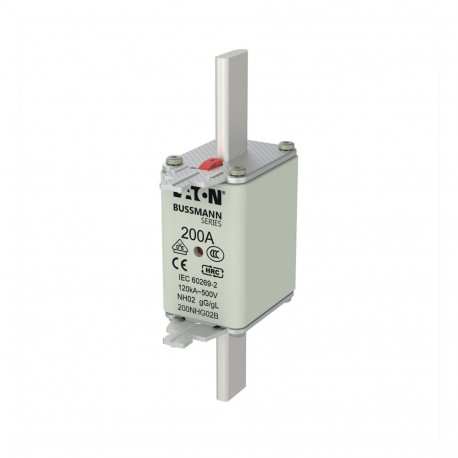 200NHG02B - 200NHG02B EATON ELECTRIC Fuse-link, LV, 200 A, AC 500 V, NH02, gL/gG, IEC, dual indicator, live gripping lugs