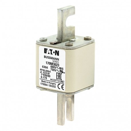 FUSE 630A 690V 1*/80 AR UC - FUSE 630A 690V 1*/80 AR UC 170M3023 EATON ELECTRIC Fuse-link, high speed, 630 A, AC 690 V, compact DIN 1, 45..