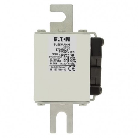 FUSE 1100A 600V 2KN/110 AR UC - FUSE 1100A 600V 2KN/110 AR UC 170M5267 EATON ELECTRIC Fuse-link, high speed, 1100 A, AC 600 V, DIN 2, 61 x 7..