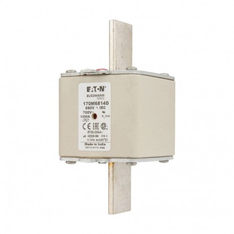 FUSE 1000A 690V aR DIN 3 HSDNH - FUSE 1000A 690V aR DIN 3 HSDNH 170M6814D EATON ELECTRIC Fuse-link, high speed, 1000 A, AC 690 V, DIN 2, 61 x..