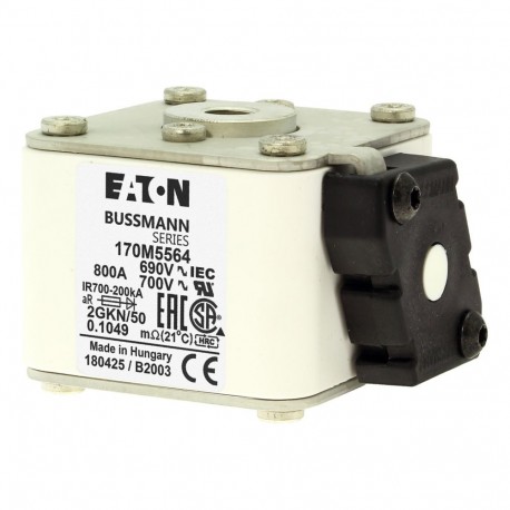 FUSE 800A 690V 2GKN/50 AR UC - FUSE 800A 690V 2GKN/50 AR UC 170M5564 EATON ELECTRIC Fuse-link, high speed, 800 A, AC 690 V, size 2, 61 x 77..