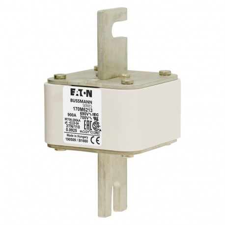 FUSE 900A 690V 3TN/110 AR UC - FUSE 900A 690V 3TN/110 AR UC 170M6213 EATON ELECTRIC Fuse-link, high speed, 900 A, AC 690 V, DIN 3, 76 x 90 ..