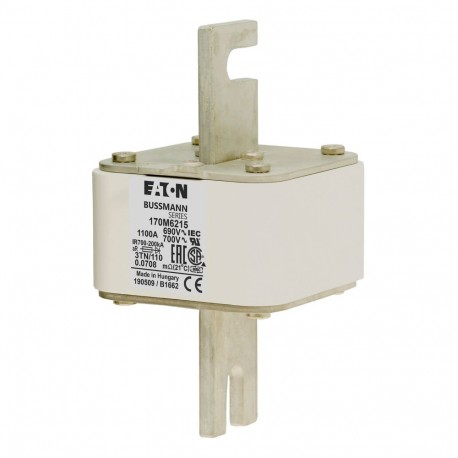 FUSE 1100A 690V 3TN/110 AR UC - FUSE 1100A 690V 3TN/110 AR UC 170M6215 EATON ELECTRIC Fuse-link, high speed, 1100 A, AC 690 V, DIN 3, 76 x 9..