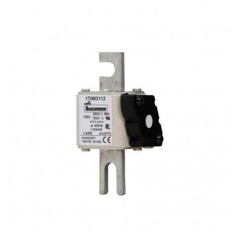 FUSE 100A 690V 1*KN/80 AR UC - FUSE 100A 690V 1*KN/80 AR UC 170M3112 EATON ELECTRIC Fuse-link, high speed, 100 A, AC 690 V, compact DIN 1, ..
