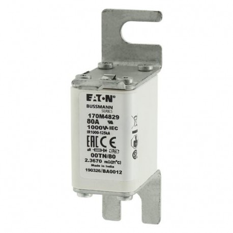 FUSE 80A 1000V 00TN/80 AR - FUSE 80A 1000V 00TN/80 AR 170M4829 EATON ELECTRIC Fuse-link, high speed, 80 A, AC 1000 V, size 00, 30 x 47 x..