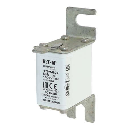 FUSE 50A 1000V 00TN/80 AR - FUSE 50A 1000V 00TN/80 AR 170M4827 EATON ELECTRIC Fuse-link, high speed, 50 A, AC 1000 V, size 00, 30 x 47 x..