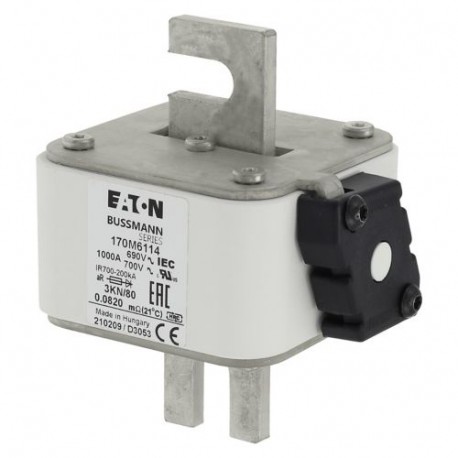 FUSE 1250A 690V 3KN/80 AR - FUSE 1250A 690V 3KN/80 AR 170M6106 EATON ELECTRIC Fuse-link, high speed, 1250 A, AC 690 V, size 3, 74 x 92 x..