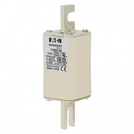 FUSE 315A 1250V 1*TN/110 AR CU - FUSE 315A 1250V 1*TN/110 AR CU 170M3196 EATON ELECTRIC Fuse-link, high speed, 315 A, AC 1250 V, compact size..